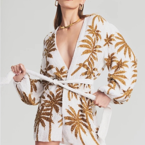 RETROFETE Gabrielle Palm Tree Robe Dress - White - Picture 4 of 5